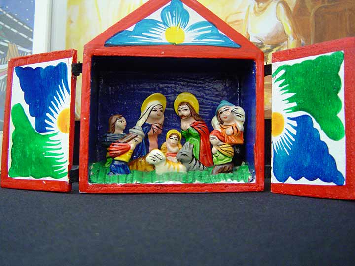 Brightly painted opening nativity